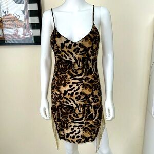 NWT Cheetah Spaghetti strap Cutout  Gold Rhinestone Dress MadRag Kimcine Curve